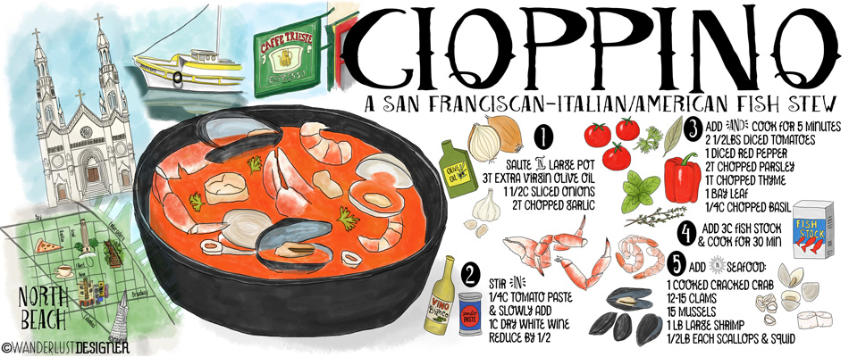 Cioppino - A San Francisan-Italian American Fish Stew by Wanderlust Designer