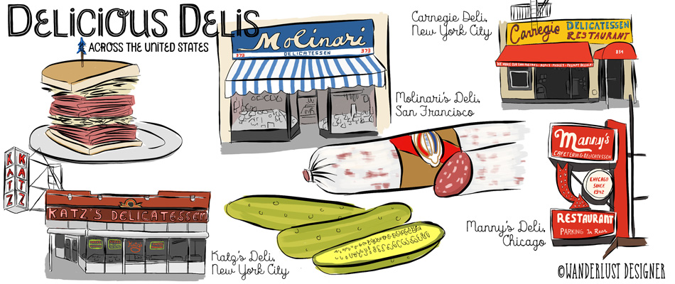 Delicious Delis Across the United States (story and illustration by Wanderlust Designer)