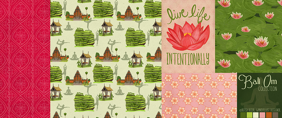 Bali Om Collection Surface Design and Illustrations by Betsy Beier, Wanderlust Designer