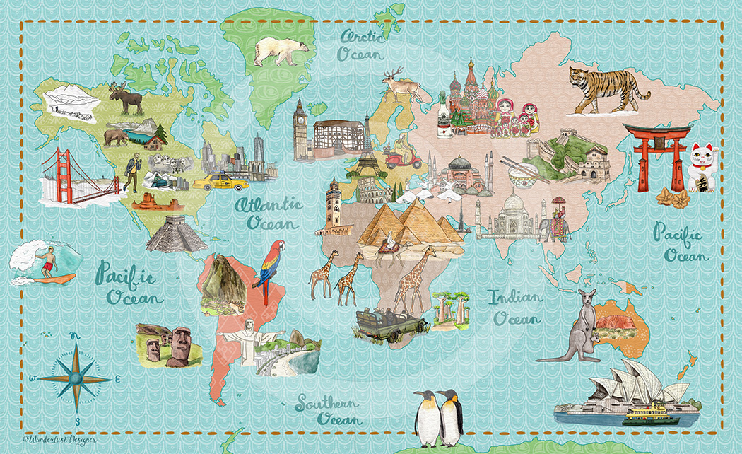 Bucket List Map of the World by Betsy Beier, Wanderlust Designer