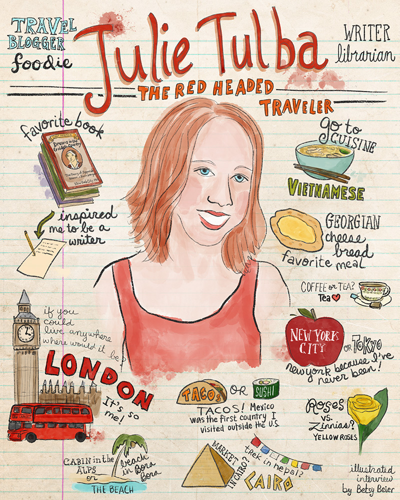 Illustrated Interview: Julie Tulba, The Red Headed Traveler (by Betsy Beier)
